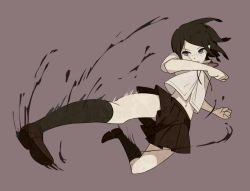 Rule 34 | 10s, 1girl, bad id, bad pixiv id, black hair, blue eyes, danganronpa: trigger happy havoc, danganronpa (series), female focus, freckles, full body, ikusaba mukuro, nakuko (hinonononono), school uniform, short hair, simple background, skirt, solo