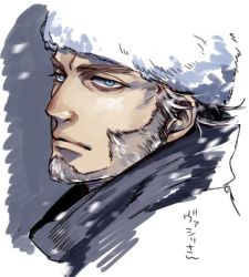 Rule 34 | 1boy, beard, blue eyes, expressionless, eyebrows, facial hair, fur hat, golden kamuy, hat, light brown hair, looking at viewer, male focus, portrait, profile, russian clothes, sacoyama, short hair, solo, ushanka, vasily (golden kamuy)