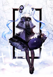 Rule 34 | 1girl, animal ears, bandaged ear, bare tree, black flower, black footwear, blue eyes, blue hair, brown pantyhose, capelet, closed mouth, commentary request, dress, flower, frilled capelet, frills, full body, hair between eyes, hair flower, hair ornament, hatsune miku, highres, holding, juexing (moemoe3345), long hair, long sleeves, looking at viewer, pantyhose, purple capelet, purple dress, purple flower, rabbit ears, shoes, smile, solo, standing, stuffed animal, stuffed rabbit, stuffed toy, tree, twintails, very long hair, vocaloid