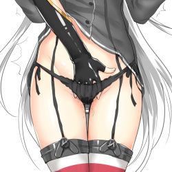 Rule 34 | 10s, 2girls, ^^^, amatsukaze (kancolle), black gloves, black panties, buttons, dress, fingering, fingerless gloves, garter straps, gloves, groin, hand in panties, highres, kantai collection, long hair, long sleeves, multiple girls, nagato (kancolle), panties, pussy juice, sailor dress, short dress, silver hair, silveroid, simple background, striped clothes, striped legwear, striped thighhighs, thigh gap, thighhighs, thighs, underwear, wet, wet clothes, wet panties, white background, yuri