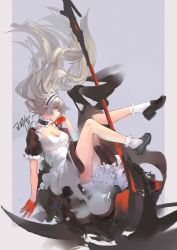 Rule 34 | 1girl, absurdres, bad id, bad pixiv id, breasts, cleavage, closed mouth, grey eyes, grey hair, highres, ittou, large breasts, long hair, looking at viewer, maid, maid headdress, original, signature, sketch, solo