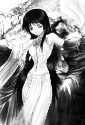 Rule 34 | detached, detached sleeves, dress, explode, injury, long hair, lowres, monochrome, s zenith lee, tagme