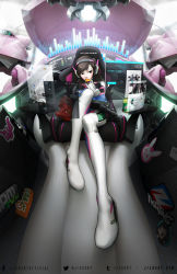 Rule 34 | 1girl, acronym, animal print, armor, artist name, bodysuit, boots, bracer, breasts, brown eyes, brown hair, chair, clothes writing, cockpit, d.va (overwatch), doritos, eating, eblem, facepaint, facial mark, food, full body, gloves, headphones, highres, holding, holding food, hologram, holographic interface, holographic monitor, jisuart, logo, long hair, long sleeves, looking to the side, matching hair/eyes, md5 mismatch, mecha, meka (overwatch), overwatch, overwatch 1, pauldrons, pilot, pilot suit, rabbit print, resized, resolution mismatch, ribbed bodysuit, robot, shoulder armor, shoulder pads, sitting, skin tight, solo, source smaller, swept bangs, thigh boots, thigh strap, thighhighs, turtleneck, upscaled, watermark, web address, whisker markings, white footwear, white gloves