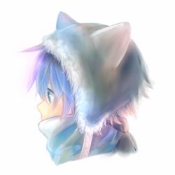 Rule 34 | 1boy, 1girl, animal ears, animal hat, blue eyes, blue hair, cat ears, cat hat, covering own mouth, fur, fur hat, green eyes, hat, koneko mari, looking away, lying, matching hair/eyes, multicolored hair, nose, on side, original, pink hair, portrait, profile, purple hair, scarf, scarf over mouth, simple background, solo, white background