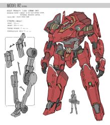 Rule 34 | 1girl, absurdres, arms at sides, character sheet, english text, flat color, full body, gun, highres, joints, mecha, original, robot, robot joints, science fiction, size difference, standing, weapon, white background, zen (jirakun)