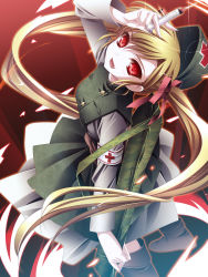 Rule 34 | 1girl, blonde hair, fang, hat, highres, long hair, monety, original, red eyes, solo, syringe, twintails