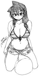 Rule 34 | 1girl, amano megumi, amano megumi wa suki darake!, bra, breasts, cleavage, kneeling, large breasts, long hair, monochrome, navel, nekoguchi, official art, shorts, underwear