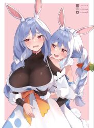 Rule 34 | 2girls, animal ear fluff, animal ears, animated, black bodysuit, black gloves, blue hair, blush, bodysuit, bouncing breasts, bow, braid, braided ponytail, breasts, carrot hair ornament, cleavage, don-chan (usada pekora), dress, embarrassed, female pervert, food-themed hair ornament, from behind, fur-trimmed dress, fur-trimmed gloves, fur trim, gloves, grabbing, grabbing another&#039;s breast, hair bow, hair ornament, hololive, implied incest, large breasts, live2d, looking at viewer, looking to the side, looping animation, mature female, mother and daughter, mr.canaryy, multicolored hair, multiple girls, open mouth, orange eyes, pekomama, pervert, rabbit-shaped pupils, rabbit ears, rabbit girl, short eyebrows, shy, smile, streaked hair, symbol-shaped pupils, tagme, twin braids, usada pekora, usada pekora (1st costume), video, virtual youtuber, wavy mouth, white bow, white dress, white hair, yuri
