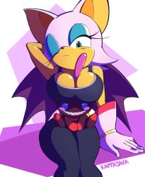 Rule 34 | bat wings, between breasts, breasts, chao (sonic), cleavage, dark chao, furry, furry female, gloves, green eyes, highres, kappajava, large breasts, one eye closed, rouge the bat, sega, sitting, sitting on lap, sitting on person, sonic (series), sonic riders, sonic (series), thighs, white hair, wings