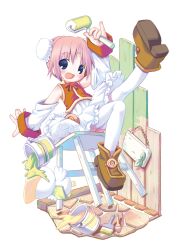Rule 34 | 1girl, :d, absurdres, ah-kun, blue eyes, chair, full body, highres, loafers, looking at viewer, moetan, nijihara ink, open mouth, pink hair, pop (electromagneticwave), shoes, short hair, simple background, sitting, smile, solo, thighhighs, white background, white thighhighs