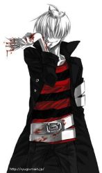Rule 34 | 1boy, artist request, bad id, bad pixiv id, belphegor (reborn), hair over eyes, katekyo hitman reborn!, male focus, shirt, short hair, smile, solo, spot color, striped clothes, striped shirt, watermark
