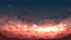 Rule 34 | chinese commentary, cloud, commentary, highres, no humans, original, outdoors, rune xiao, scenery, signature, sky, star (sky), starry sky, still life, sun, sunset