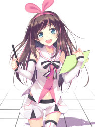 Rule 34 | 1girl, :d, absurdres, aoi (buzhuen444), arm warmers, blue eyes, bow, bowtie, brown hair, commentary request, cowboy shot, drawing tablet, hair bow, hairband, hands up, highres, holding, holding stylus, kizuna ai, kizuna ai inc., lace, lace-trimmed legwear, lace trim, long hair, looking at viewer, multicolored hair, navel, open mouth, pink hair, sailor collar, shirt, short shorts, shorts, sidelocks, sleeveless, sleeveless shirt, smile, solo, streaked hair, striped bow, striped bowtie, striped clothes, striped neckwear, stylus, swept bangs, tareme, teeth, thighhighs, thighs, virtual youtuber, white shirt, white thighhighs
