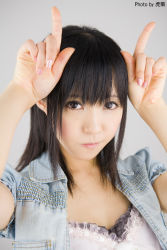 Rule 34 | 1girl, asian, black hair, denim, highres, horns, looking at viewer, photo (medium), sakura hinoki, solo, tagme