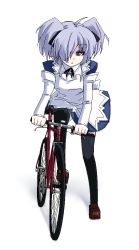 Rule 34 | 1girl, bicycle, grune, koron (asuka tsubasa), looking at viewer, original, short hair, short twintails, simple background, solo, thighhighs, twintails, white background