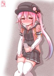 Rule 34 | 10s, 1girl, 2016, alternate costume, alternate headwear, backpack, bag, black skirt, blue hair, blush, casual, cellphone, commentary request, dated, gradient hair, hair ornament, hair ribbon, harusame (kancolle), hat, highres, hood, kanon (kurogane knights), kantai collection, layered sleeves, long hair, long sleeves, looking at viewer, multicolored hair, phone, pin, pink hair, pleated skirt, red eyes, ribbon, short over long sleeves, short sleeves, side ponytail, skirt, skirt hold, solo, thighhighs, white thighhighs, zettai ryouiki