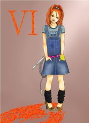 Rule 34 | 1girl, bad id, bad pixiv id, barbara (dq6), casual, contemporary, dragon quest, dragon quest vi, earrings, female focus, high heels, high ponytail, jewelry, makorion, overall skirt, overalls, red hair, shoes, short hair, skirt, solo, whip