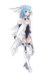 Rule 34 | 1girl, alpha (acerailgun), android, blue hair, boots, borrowed character, elbow gloves, flat chest, full body, gloves, hand on own hip, high heel boots, high heels, highres, original, pink eyes, shadow2810, simple background, solo, thigh boots, thighhighs, white background