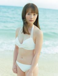 Rule 34 | 1girl, bikini, breasts, cleavage, horizon, ozaki yuka, photo (medium), swimsuit, white bikini