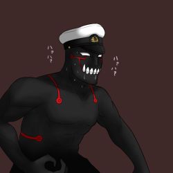 Rule 34 | 1boy, admiral (kancolle), admiral (kancolle) (cosplay), black skin, colored skin, commentary request, cosplay, fullmetal alchemist, greed (fma), hamu koutarou, homunculus, kan (tachi), kantai collection, male focus, simple background, solo, spoilers, sweatdrop, teeth
