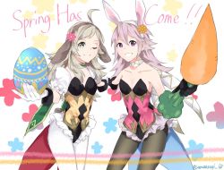 Rule 34 | 2girls, animal ears, breasts, carrot, cleavage, easter egg, egg, fake animal ears, fire emblem, fire emblem fates, fire emblem heroes, gloves, hair ornament, holding, looking at viewer, multiple girls, nintendo, ophelia (fire emblem), pantyhose, playboy bunny, rabbit ears, smile, soleil (fire emblem)