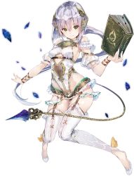 Rule 34 | 1girl, atelier (series), atelier sophie, book, breasts, female focus, frills, full body, leotard, long hair, official art, plachta, shoes, silver hair, small breasts, solo, symbol-shaped pupils, thighhighs, transparent background, white footwear, white thighhighs, yuugen