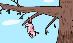 Rule 34 | &gt; &lt;, animalization, blue sky, bocchi the rock!, bocchidaily, branch, closed eyes, cloud, commentary, cube hair ornament, dated, day, english commentary, full body, gotoh hitori, hair ornament, hanging, lowres, no humans, one side up, outdoors, possum, sky, solo, tree