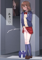 Rule 34 | 2boys, bag, bar censor, blazer, blue bag, blue jacket, blue socks, blush, bow, brown footwear, brown hair, cardigan, censored, closed eyes, clothed masturbation, collared shirt, commission, crossdressing, cum, ejaculation, erection, exhibitionism, hair between eyes, heart, hokuro ryuuseigun, jacket, kneehighs, loafers, male masturbation, masturbation, medium hair, motion lines, multiple boys, open mouth, original, panties, panty pull, penis, pixiv commission, plaid, plaid skirt, pleated skirt, precum, precum string, projectile cum, public indecency, red bow, red skirt, school bag, school uniform, shirt, shoes, skirt, socks, standing, steaming body, sweat, testicles, translation request, trap, underwear, white panties, white shirt, yellow cardigan