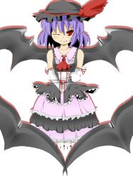 Rule 34 | 1girl, alternate costume, blood, cup, dress, elbow gloves, fang, female focus, frills, gloves, hat, layered dress, remilia scarlet, rorikon (youkon), saucer, sleeveless, solo, teacup, touhou, white background, wings