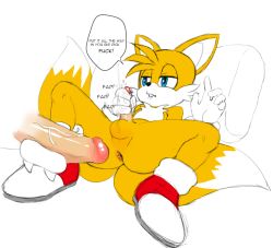 Rule 34 | 2boys, anus, ass, cum, disembodied penis, erection, happy sex, highres, knuckles the echidna, large penis, small penis, male focus, masturbation, multiple boys, multiple penises, naughty face, partially colored, penis, size difference, sonic (series), tagme, tails (sonic), text focus, veins, veiny penis, white background, yaoi