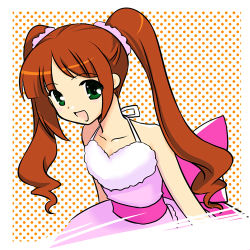 10s 1girl bad_id bad_pixiv_id brown_hair female_focus green_eyes idolmaster idolmaster_(classic) idolmaster_2 kusakabe_rei long_hair lowres open_mouth smile solo takatsuki_yayoi twintails