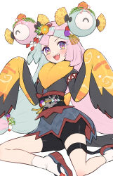 Rule 34 | 1girl, absurdres, alternate costume, bike shorts, blue hair, commentary request, creatures (company), full body, fur-trimmed kimono, fur trim, game freak, gluteal fold, gonzarez, highres, iono (pokemon), japanese clothes, kimono, multicolored hair, new year, nintendo, open mouth, pink hair, pokemon, pokemon sv, purple eyes, red trim, sharp teeth, simple background, sitting, smile, solo, star-shaped pupils, star (symbol), symbol-shaped pupils, teeth, thigh strap, two-tone hair, white background
