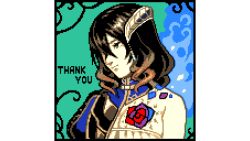 Rule 34 | 1girl, black hair, bloodstained: ritual of the night, brown hair, gradient hair, hair between eyes, hair ornament, miriam (bloodstained), multicolored hair, natsume yuji, official art, pale skin, pixel art, short hair, smile, solo, stained glass