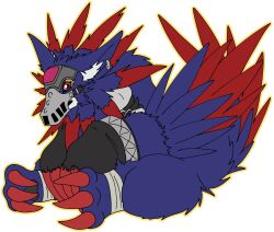 Rule 34 | bandages, claws, digimon, digimon (creature), highres, loogarmon, mask, simple background, solo, white background