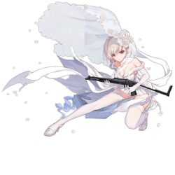 Rule 34 | 1girl, bare shoulders, bison cangshu, breasts, bridal veil, choker, cleavage, closed mouth, dress, earrings, elbow gloves, flower, full body, girls&#039; frontline, gloves, gun, high heels, holding, holding gun, holding weapon, jewelry, large breasts, light frown, looking at viewer, low bore axis shotgun, official alternate costume, official art, open box, red eyes, rmb-93, rmb-93 (girls&#039; frontline), rmb-93 (moonlit lover beyond reach) (girls&#039; frontline), rose, short hair, shotgun, simple background, solo, squatting, star (symbol), thighhighs, transparent background, trigger discipline, v-shaped eyebrows, veil, weapon, weapon case, wedding dress, white choker, white dress, white flower, white footwear, white gloves, white hair, white rose, white thighhighs