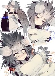 Rule 34 | animal ears, blush, grabbing another&#039;s breast, claws, constricted pupils, dragon ears, dragon girl, dragon horns, dragon tail, dragon wings, embarrassed, grabbing, grabbing from behind, highres, horns, karasu raven, monster girl, monster hunter (series), monster hunter: world, navel, nergigante, original, scales, tail, talons, wings