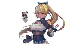 Rule 34 | 1girl, absurdres, blonde hair, blue shirt, breasts, brown eyes, cleavage, clothing cutout, dark-skinned female, dark elf, dark skin, elf, fighting stance, gloves, hair ribbon, high collar, high ponytail, highres, hololive, kintsuba (shiranui flare), leather, leather gloves, long hair, looking at viewer, multicolored hair, open mouth, pointy ears, ribbon, shiranui flare, shiranui flare (old design), shirt, shoulder cutout, simple background, solo, streaked hair, tyasuzu, underbust, upper body, v-shaped eyebrows, virtual youtuber, white background, white shirt