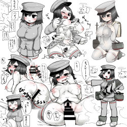 Rule 34 | 10s, 1girl, akitsu maru (kancolle), ass, black eyes, black hair, black thighhighs, blush, breasts, censored, female pubic hair, hat, highres, kantai collection, large breasts, looking down, lying, navel, nipples, nude, oekaki, omiya (louise-louis-lucille), on back, one-piece swimsuit, open mouth, pale skin, peaked cap, personification, pleated skirt, pubic hair, pussy, school swimsuit, see-through, sex, short hair, simple background, skirt, sleeves past wrists, solo, standing, swimsuit, thighhighs, torn clothes, vaginal, white one-piece swimsuit, white school swimsuit, wince