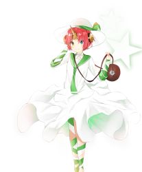 Rule 34 | 1girl, absurdres, bag, bandaged arm, bandaged leg, bandages, blue eyes, brown eyes, closed mouth, commentary request, dress, fate/apocrypha, fate (series), feet out of frame, frankenstein&#039;s monster (fate), green neckwear, green ribbon, green sailor collar, hat, heterochromia, highres, horns, long sleeves, official alternate costume, parted bangs, pink hair, ribbon, sailor collar, sailor dress, shoulder bag, simple background, single horn, smile, solo, standing, sun hat, white background, white dress, white hat, yukaa