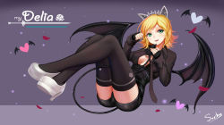 Rule 34 | 1girl, animal ears, blonde hair, breasts, cat ears, cleavage, fake animal ears, fingerless gloves, gloves, green eyes, high heels, highres, mabinogi, mabinogi heroes, shiny clothes, shoe soles, shoes, short hair, shorts, solo, sonikey0 0, tail, thighhighs, wings