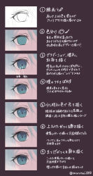 Rule 34 | 1girl, absurdres, aqua eyes, aqua hair, arrow (symbol), chart, commentary, empty eyes, eye focus, flat color, hatsune miku, highres, how to, lineart, looking at viewer, marutani, translation request, twitter username, vocaloid