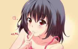 Rule 34 | 1girl, black hair, blush, collarbone, finger to mouth, heart, long hair, looking at viewer, mole, mole under mouth, nanase nanami, original, portrait, red eyes, solo, wallpaper