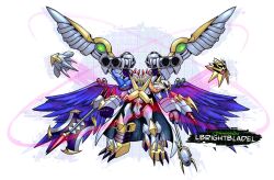 cape claws darkknightmon digimon digimon_(creature) highres microphone oridigi original solo wings