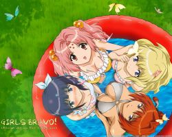 Rule 34 | 00s, 4girls, blush, breasts, female focus, from above, fukuyama lisa, girls bravo, koyomi hare nanaka, maharu sena kanaka, miharu sena kanaka, multiple girls, outdoors, partially submerged, plant, swimsuit, tagme, water