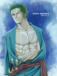 Rule 34 | 10s, 1boy, 2014, green hair, male focus, one-eyed, one piece, roronoa zoro, scar, solo