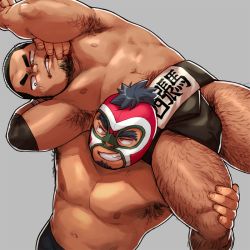 Rule 34 | 2boys, abs, armpit hair, armpits, bara, bulge, buzz cut, carrying, carrying over shoulder, carrying person, commission, dark-skinned male, dark skin, face grab, facial hair, fireman&#039;s carry, goatee, grin, hairy, leg grab, leg hair, male focus, mature male, multiple boys, muscular, muscular male, navel, navel hair, nipples, original, pectorals, redmoons, shiny skin, short hair, sideburns, skeb commission, smile, smirk, stomach, sumo, thick eyebrows, thick thighs, thigh grab, thighs, topless male, very short hair, wrestling, wrestling mask