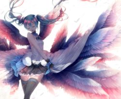 Rule 34 | 1girl, 7th dragon, 7th dragon (series), 7th dragon 2020, bad id, bad pixiv id, closed eyes, floating hair, hatsune miku, long hair, lyodi, open mouth, skirt, solo, thighhighs, twintails, vocaloid, wings