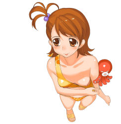Rule 34 | 00s, 1girl, :p, a1 (initial-g), bikini, breast slip, breasts, brown hair, downblouse, flipped hair, from above, futami ami, idolmaster, idolmaster (classic), idolmaster 1, nipples, one breast out, short hair, small breasts, solo, swimsuit, tongue, tongue out, undressing