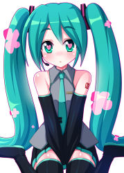 Rule 34 | 1girl, absurdres, aqua eyes, aqua hair, blush, boots, detached sleeves, hatsune miku, headset, heart, heart-shaped pupils, highres, long hair, looking at viewer, nase, necktie, open mouth, sitting, skirt, sleeveless, solo, symbol-shaped pupils, thigh boots, thighhighs, twintails, v arms, very long hair, vocaloid, wariza