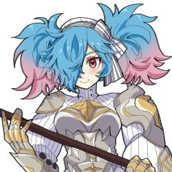 1girl blue_hair fire_emblem fire_emblem_fates gradient_hair hair_over_one_eye highres holding holding_polearm holding_weapon looking_at_viewer multicolored_hair nintendo peri_(fire_emblem) pink_hair polearm red_eyes shiro0239 solo twintails two-tone_hair weapon